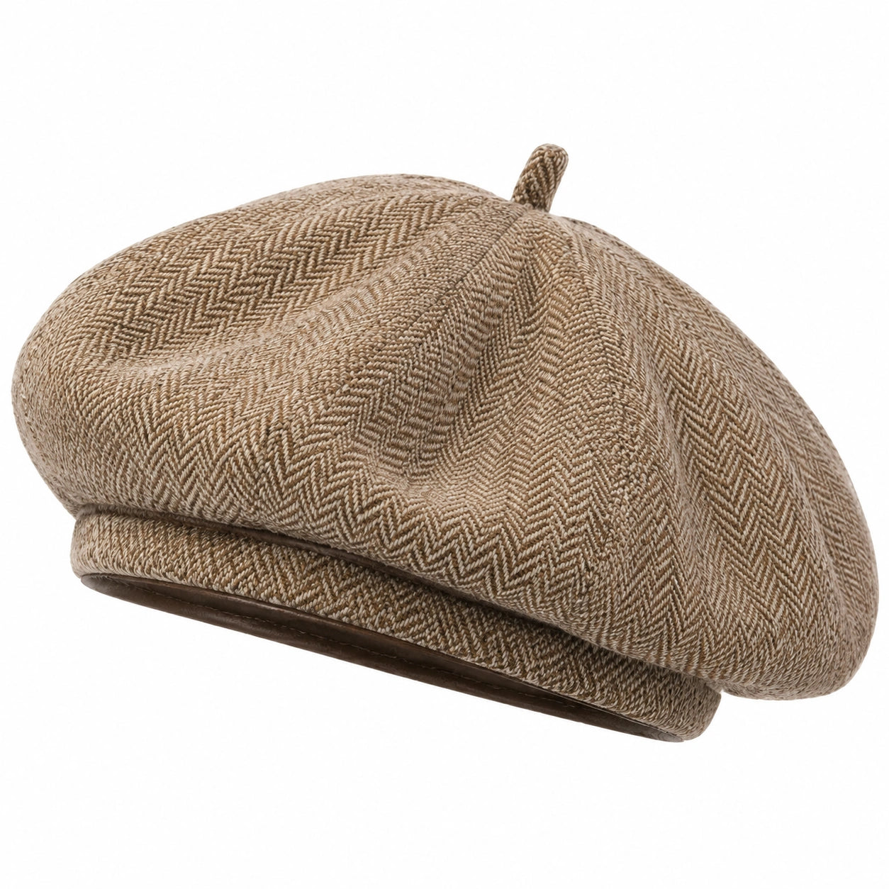 Cappello basco taglia unica in tessuto marrone a spina di pesce stile classico