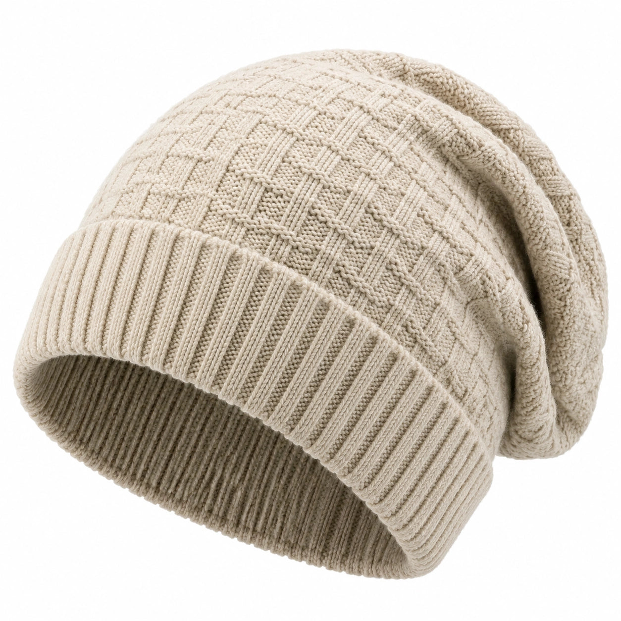 Berretto in maglia taglia unica beige - stile morbido con risvolto
