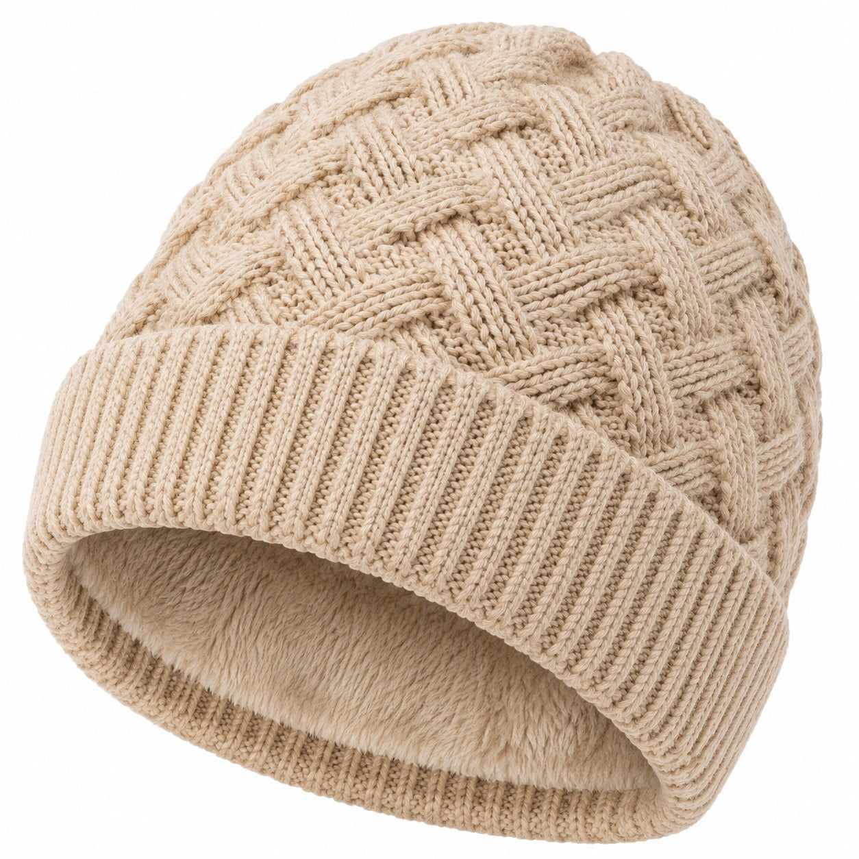 Berretto in maglia taglia unica beige con fodera morbida - stile invernale