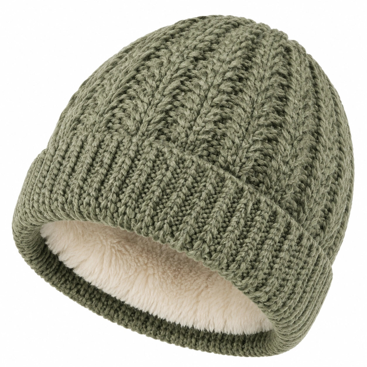 Cappello in maglia taglia unica verde salvia foderato stile invernale