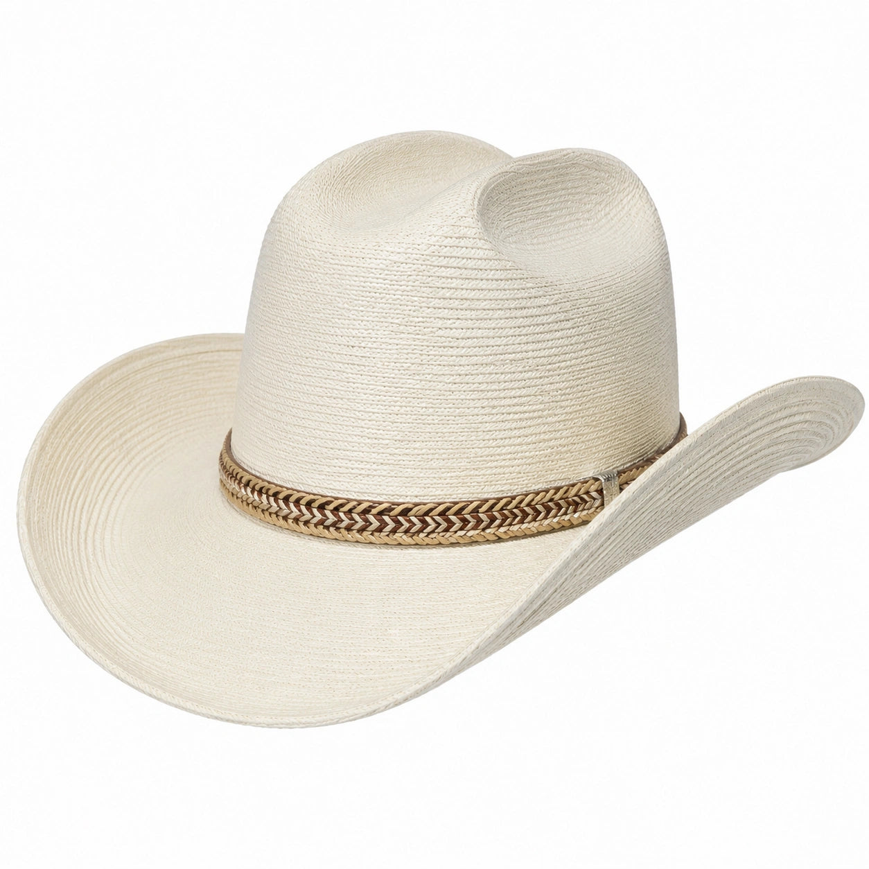 Cappello western taglia unica in fibra intrecciata beige con falda modellabile