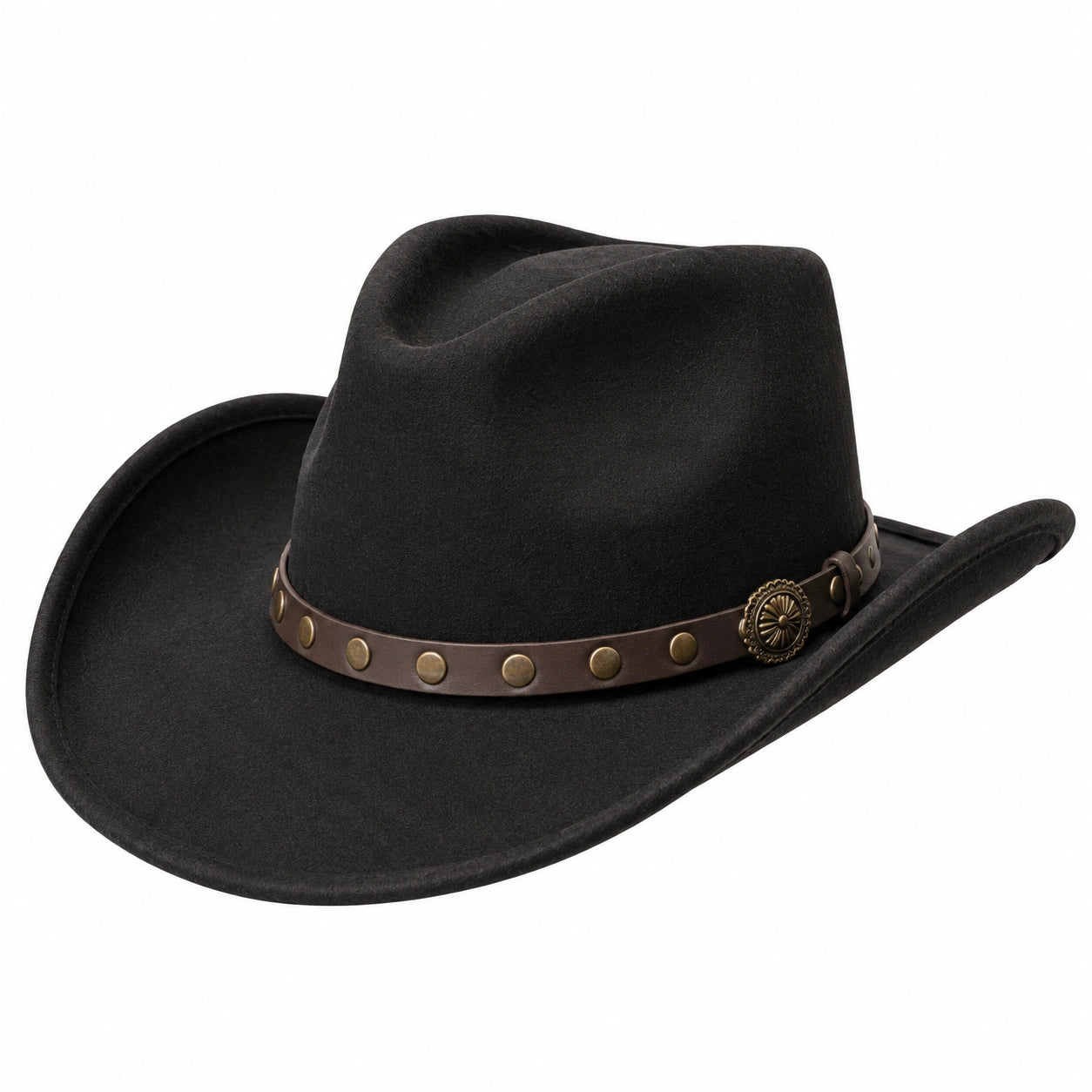 Cappello a tesa larga taglia unica in feltro nero con fascia decorativa regolabile