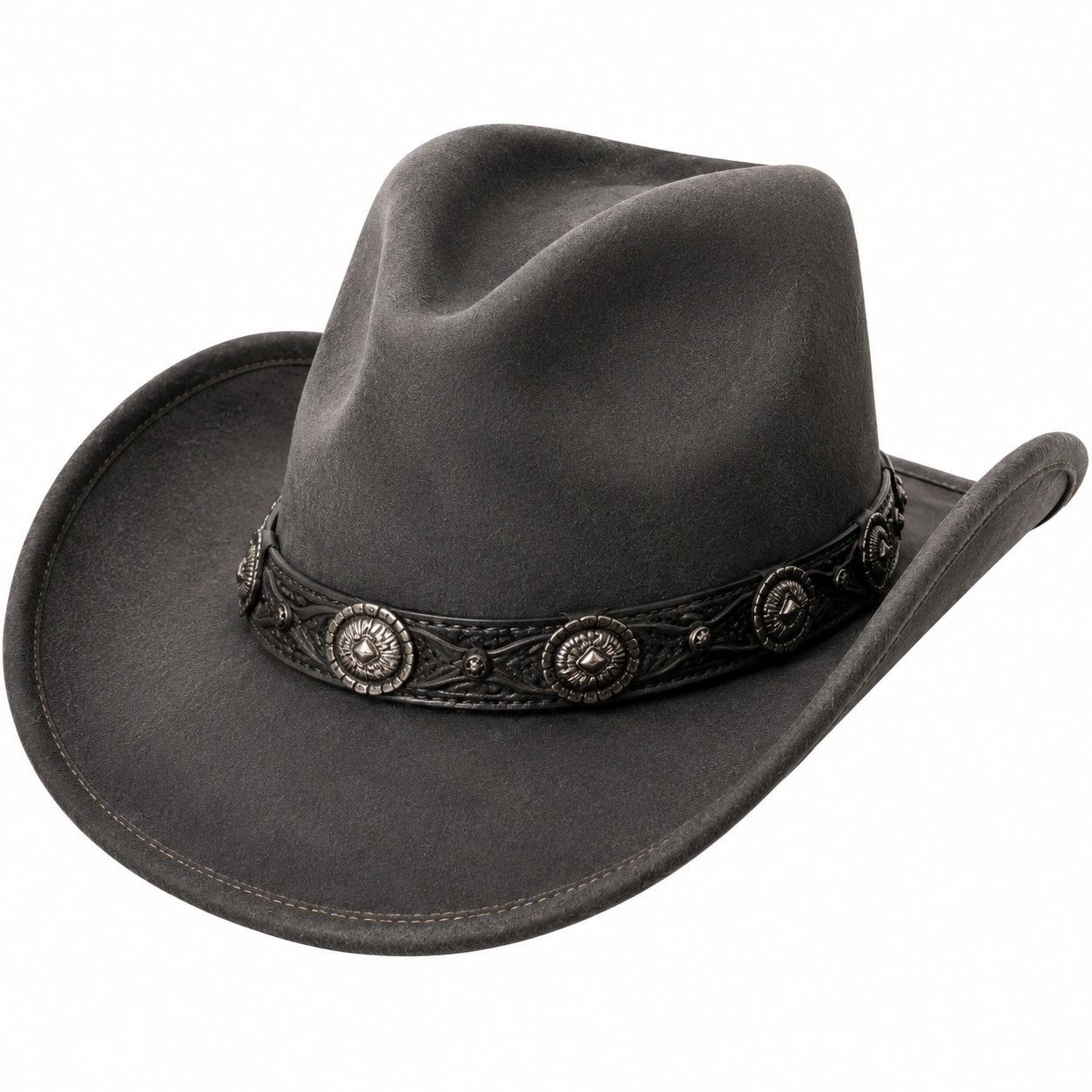Cappello cowboy taglia unica in tessuto effetto scamosciato grigio scuro con fascia decorativa stile western