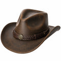 Cappello western taglia unica effetto pelle marrone con fascia intrecciata stile cowboy