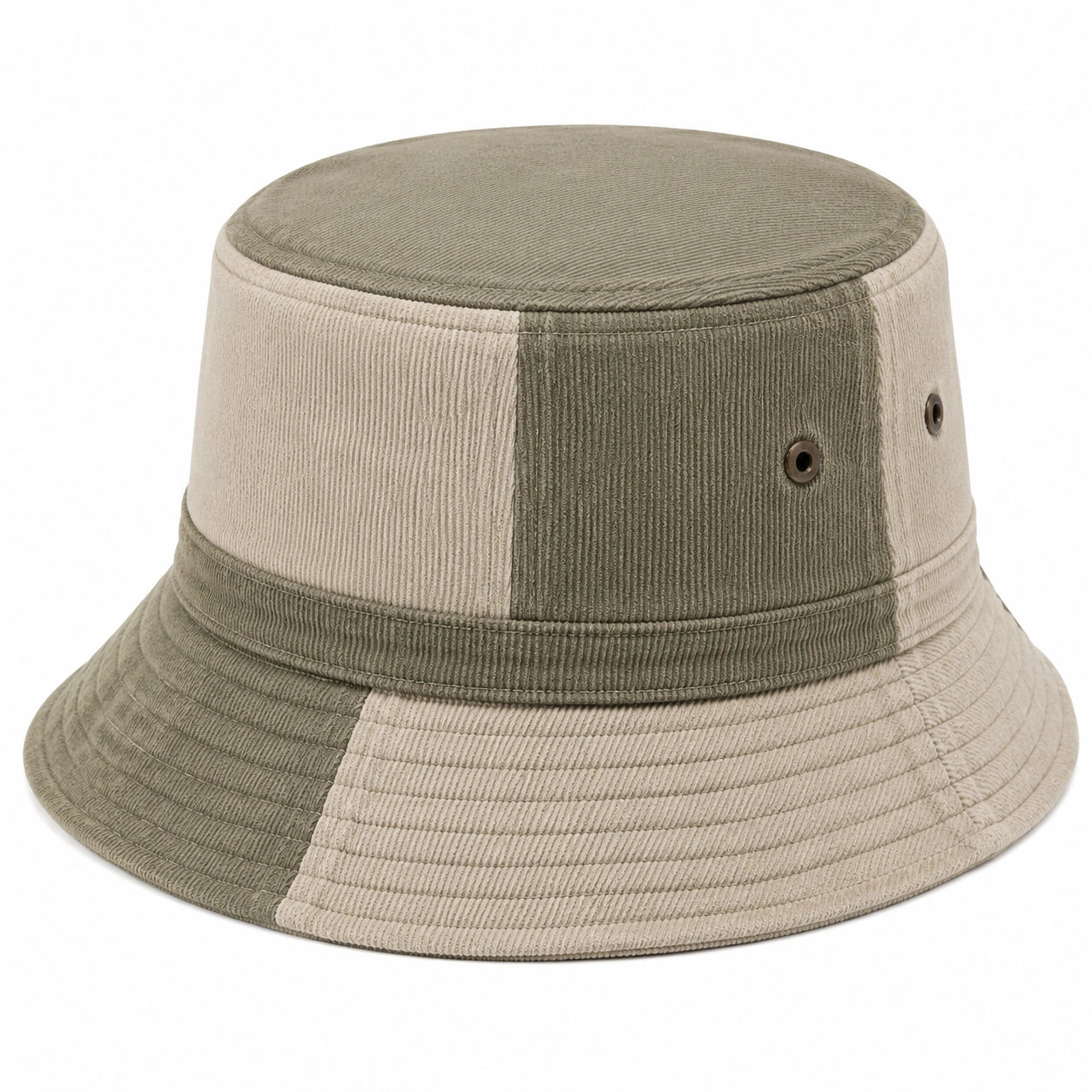 Cappello pescatore taglia unica in tessuto a coste beige e verde oliva - stile casual