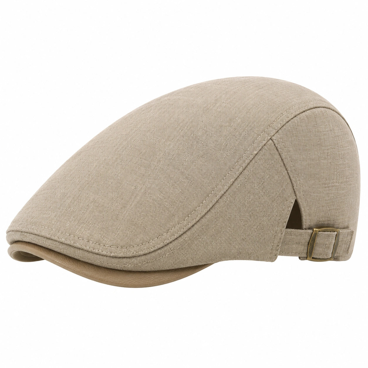 Berretto piatto beige in tessuto con visiera e chiusura regolabile - taglia unica