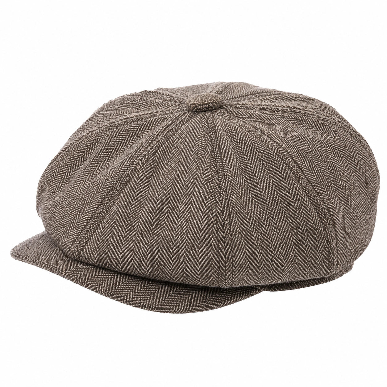 Cappello piatto taglia unica in tessuto marrone con motivo spina di pesce - stile classico
