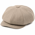 Cappello coppola taglia unica in tessuto beige a spina di pesce stile classico