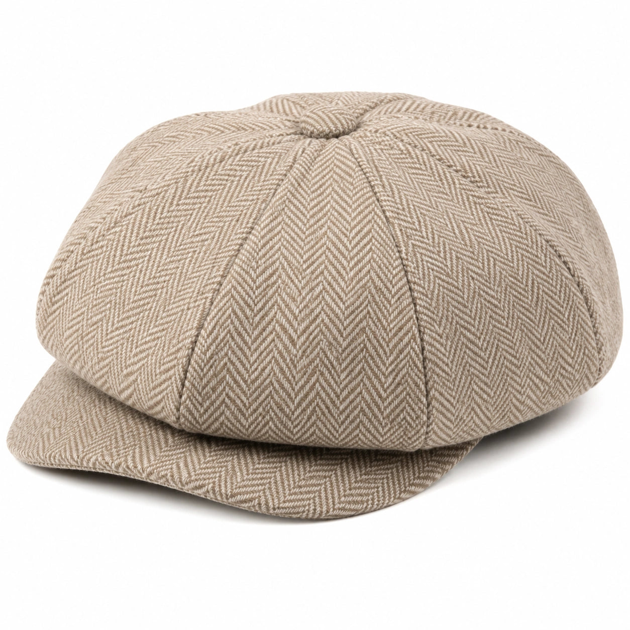 Cappello coppola taglia unica in tessuto beige a spina di pesce stile classico