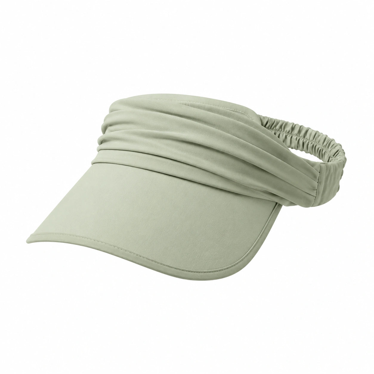 Visiera parasole taglia unica in tessuto verde salvia con fascia elastica plissettata