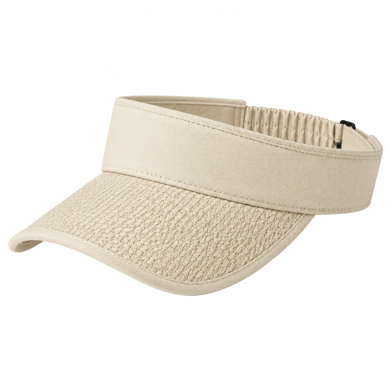 Visiera parasole taglia unica in tessuto beige con fascia elastica stile intrecciato