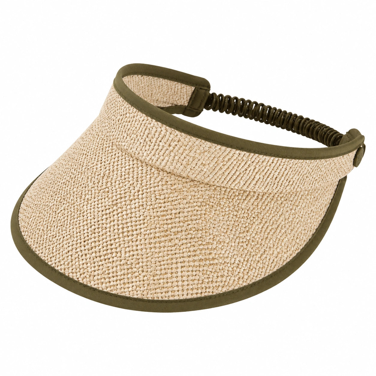Visiera parasole taglia unica in fibra intrecciata beige e verde oliva - fascia elastica